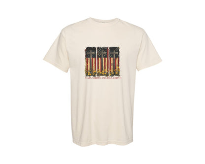 brand:Comfort Colors|color:Ivory|Stars And Stripes And Jesus Christ Graphic T-Shirt
