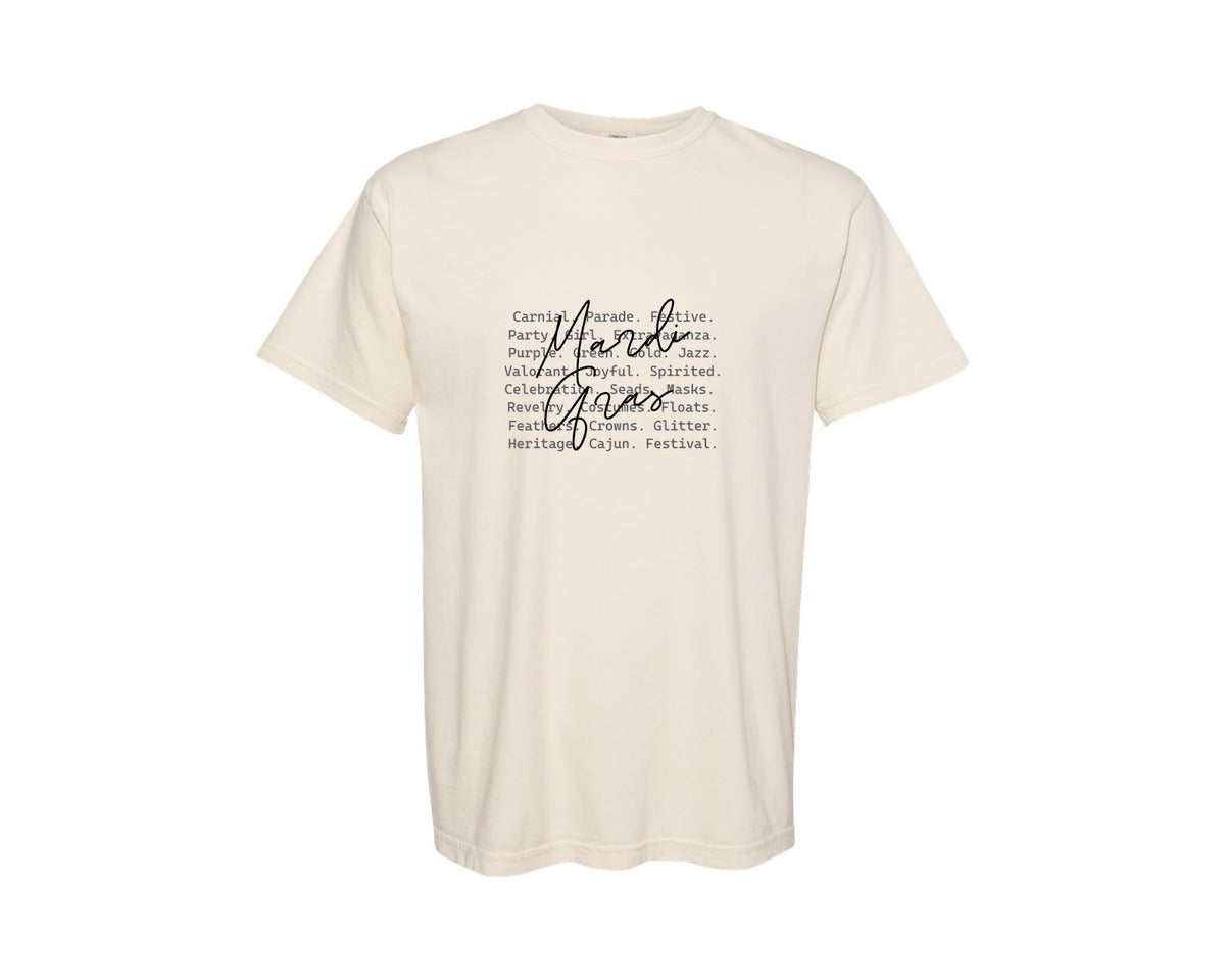 brand:Comfort Colors|color:Ivory|Mardi Gras Words Mardi Gras Sub Graphic T-Shirt