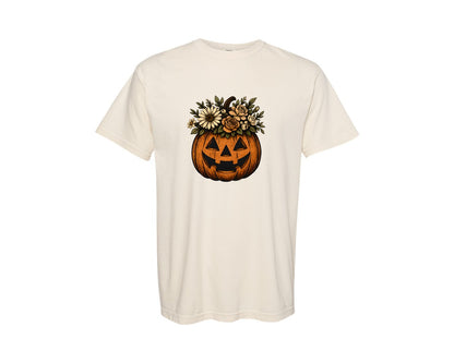 brand:Comfort Colors|color:Ivory|Trendy Grunge Floral Pumpkin Vintage Graphic T-Shirt