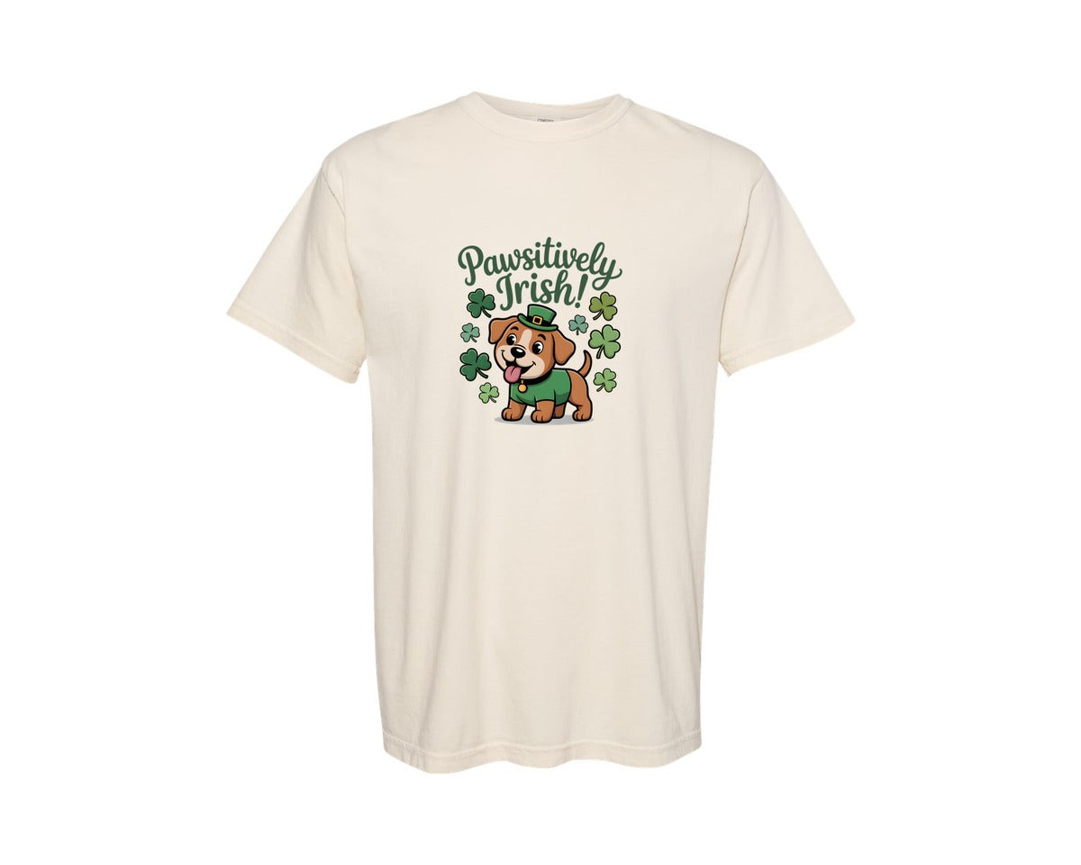 brand:Comfort Colors|color:Ivory|Pawsitively Irish Graphic T-Shirt