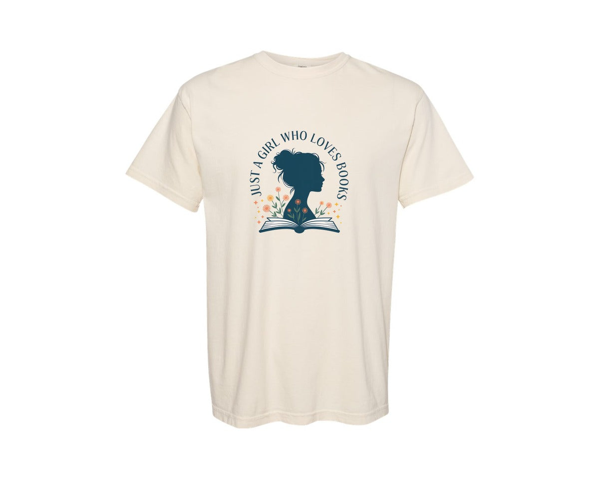 brand:Comfort Colors|color:Ivory|Just A Girl Who Loves Books Book Lover 2 Graphic T-Shirt