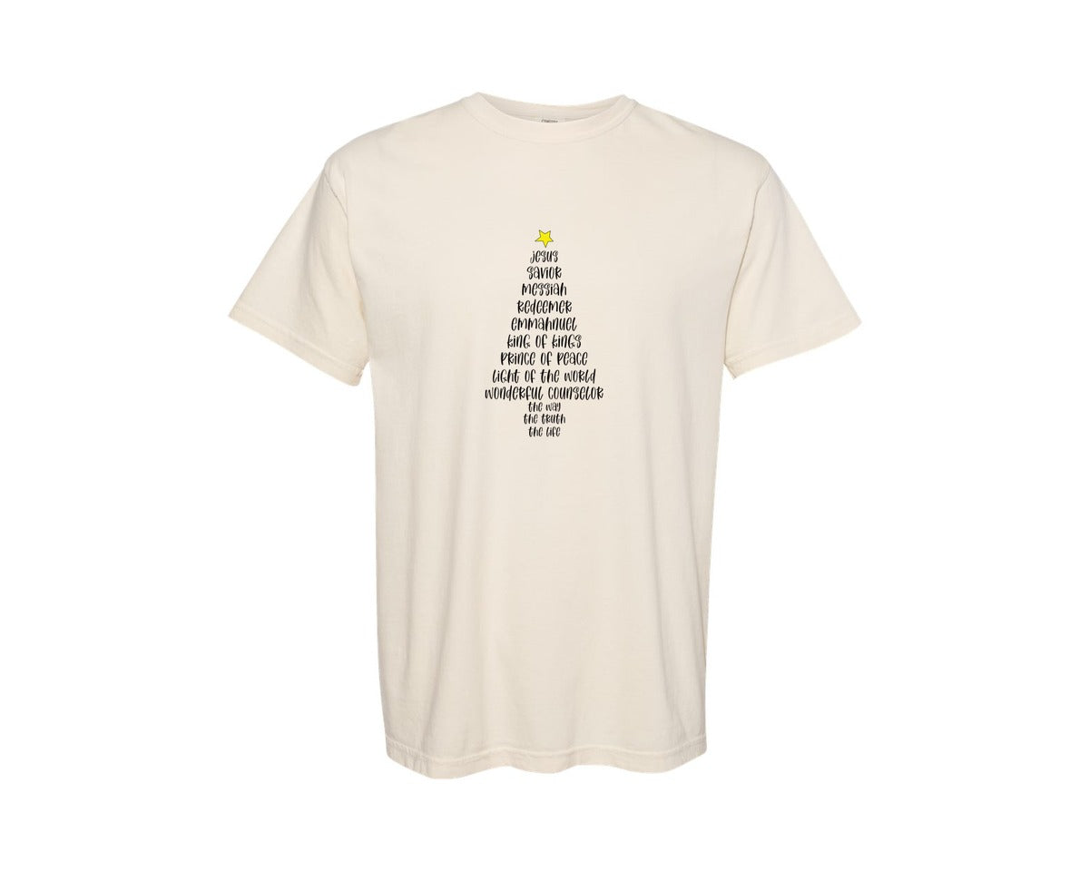 brand:Comfort Colors|color:Ivory|Jesus Christmas Tree Christian 2 Graphic T-Shirt