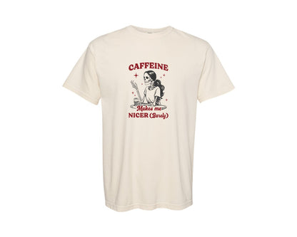 brand:Comfort Colors|color:Ivory|Funny Halloween Skeleton Caffeine Graphic T-Shirt