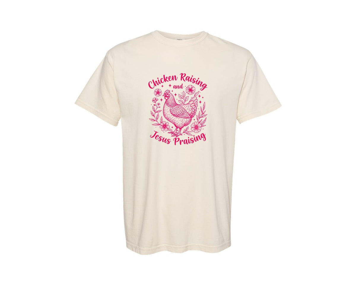 brand:Comfort Colors|color:Ivory|Chicken Raising Jesus Praising 29 Graphic T-Shirt