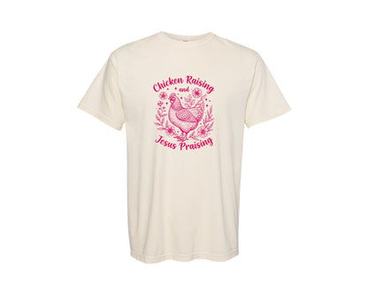 brand:Comfort Colors|color:Ivory|Chicken Raising Jesus Praising 29 Graphic T-Shirt