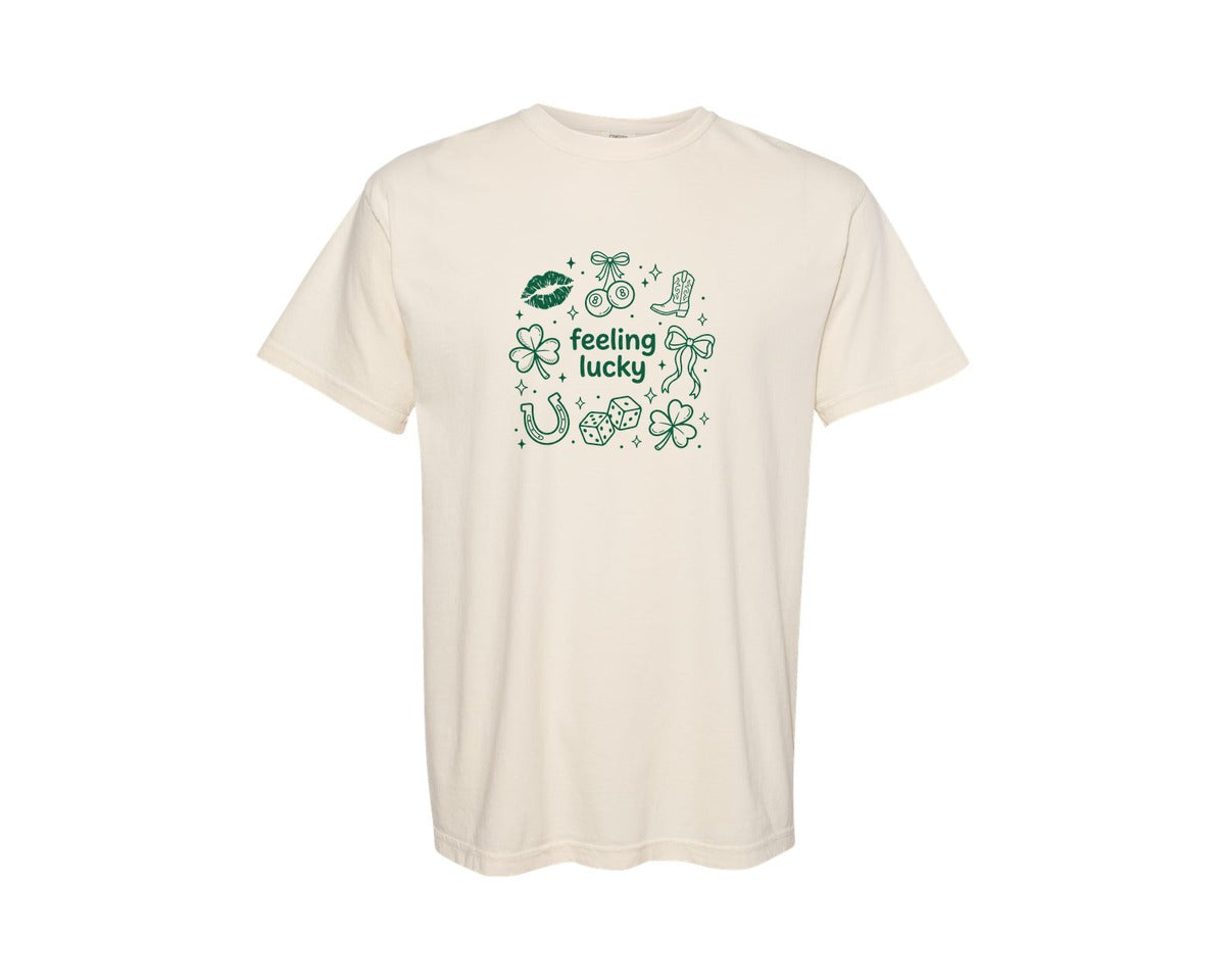 brand:Comfort Colors|color:Ivory|Feeling Lucky St Patricks Icons Graphic T-Shirt