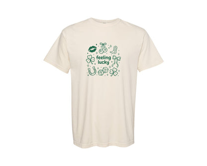 brand:Comfort Colors|color:Ivory|Feeling Lucky St Patricks Icons Graphic T-Shirt