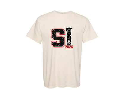 brand:Comfort Colors|color:Ivory|Senior 2026 Letter S Graphic T-Shirt