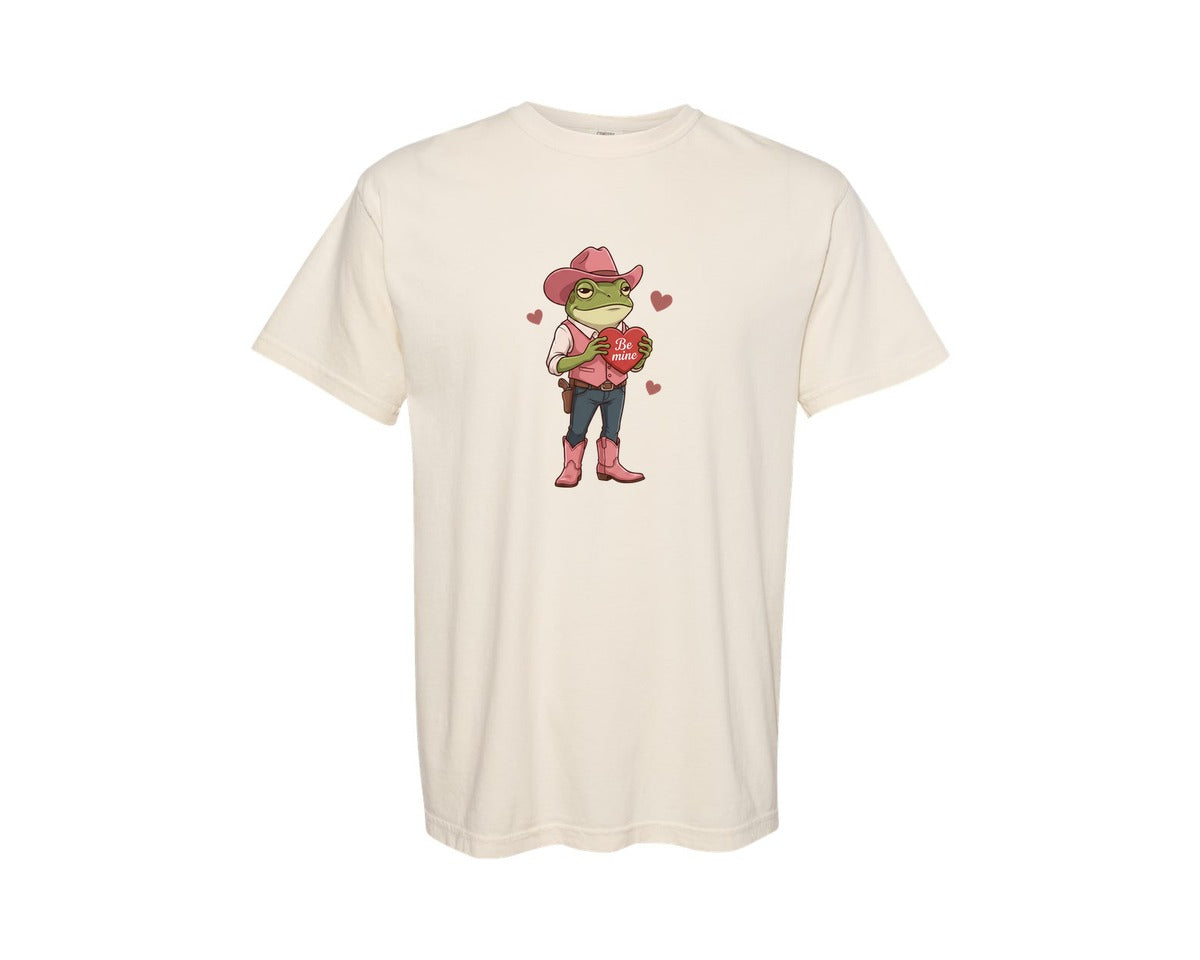 brand:Comfort Colors|color:Ivory|Cute Cowboy Frog Valentines Day Graphic T-Shirt