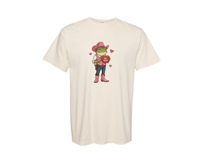 brand:Comfort Colors|color:Ivory|Cute Cowboy Frog Valentines Day Graphic T-Shirt