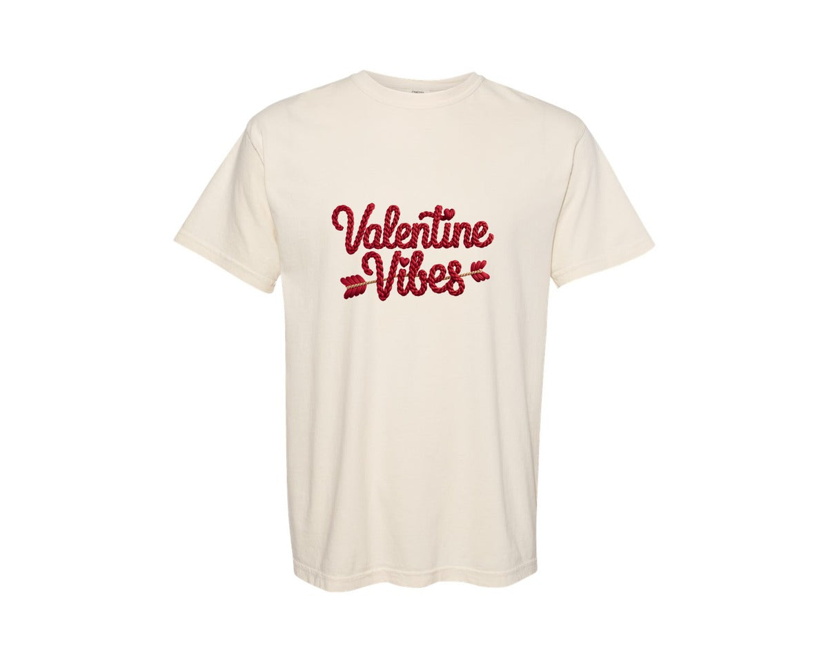 brand:Comfort Colors|color:Ivory|Crochet Valentine Vibes Typography Graphic T-Shirt