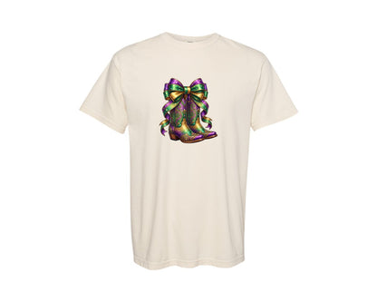 brand:Comfort Colors|color:Ivory|Mardi Gras Cowboy Boots Graphic T-Shirt