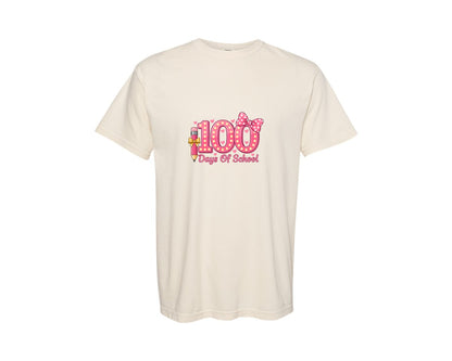 brand:Comfort Colors|color:Ivory|Coquette 100 Days Of School Pencil 3 Graphic T-Shirt