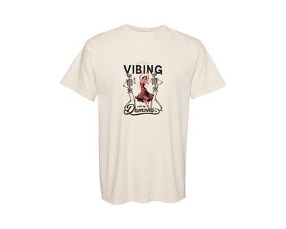 brand:Comfort Colors|color:Ivory|Vibing With My Demons Retro Gothic 2 Graphic T-Shirt