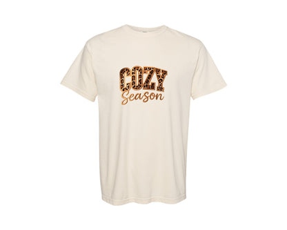 brand:Comfort Colors|color:Ivory|Cozy Season Leopard Fall Faux Yarn Graphic T-Shirt