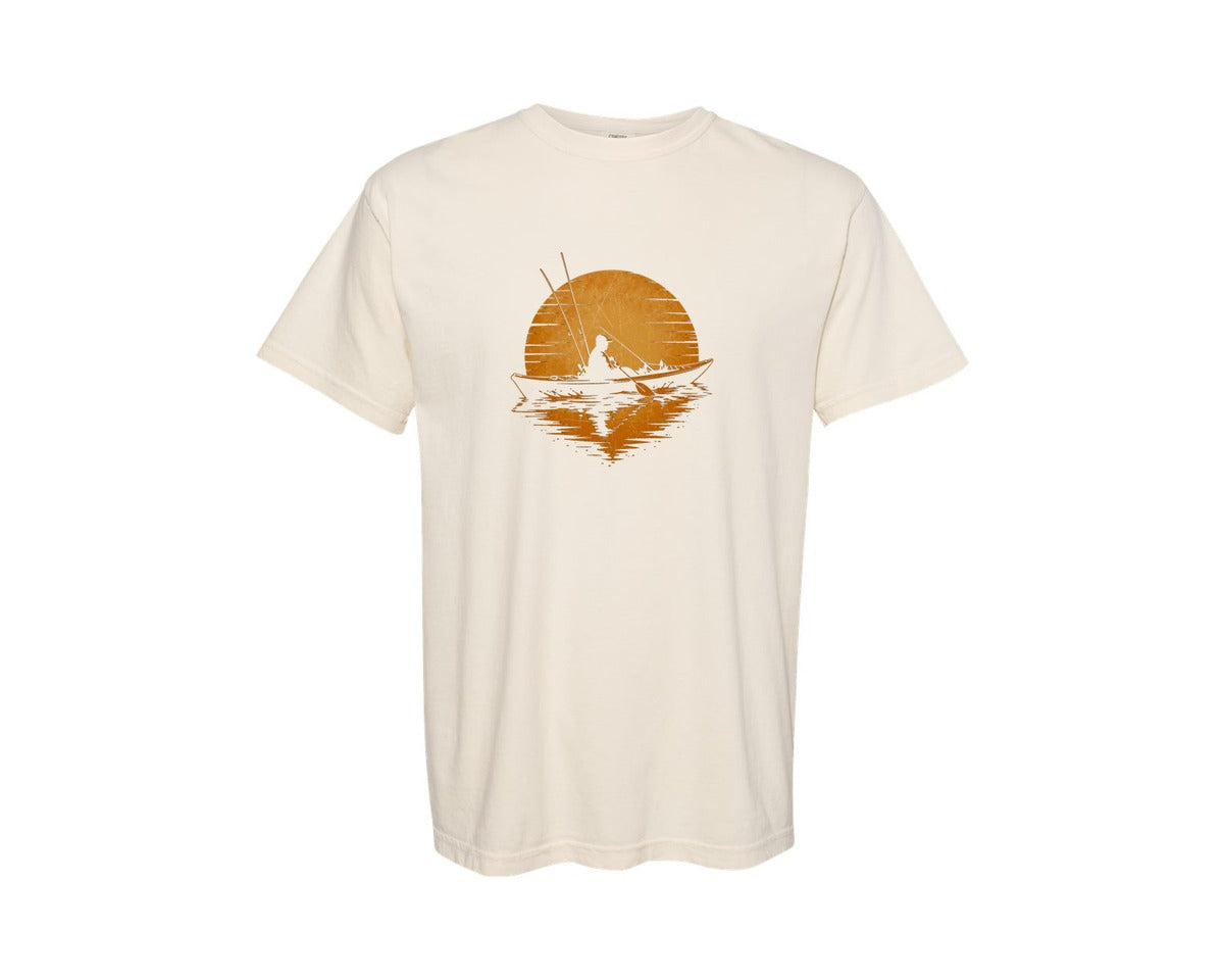 brand:Comfort Colors|color:Ivory|Sunset River Reflection Kayak Fishing Graphic T-Shirt