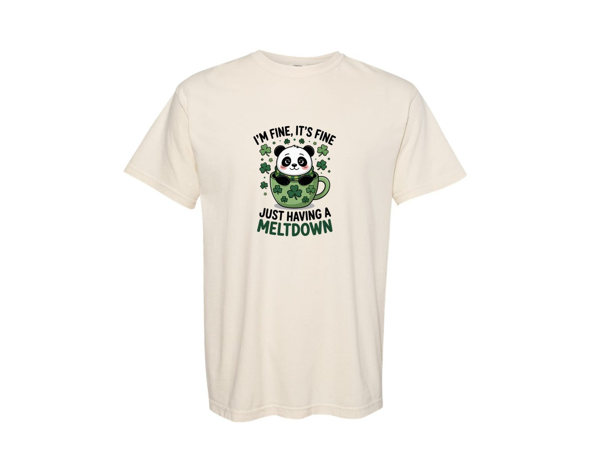 brand:Comfort Colors|color:Ivory|Im Fine Its Fine Panda Meltdown Graphic T-Shirt