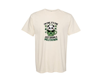 brand:Comfort Colors|color:Ivory|Im Fine Its Fine Panda Meltdown Graphic T-Shirt