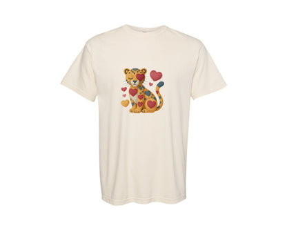 brand:Comfort Colors|color:Ivory|Faux Yarn Pink Valentine Cat Hearts Graphic T-Shirt