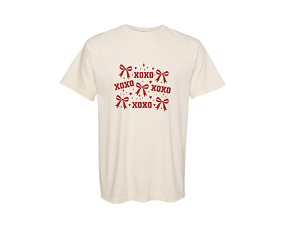 brand:Comfort Colors|color:Ivory|Valentine Xoxo Coquette Bow 5 Graphic T-Shirt
