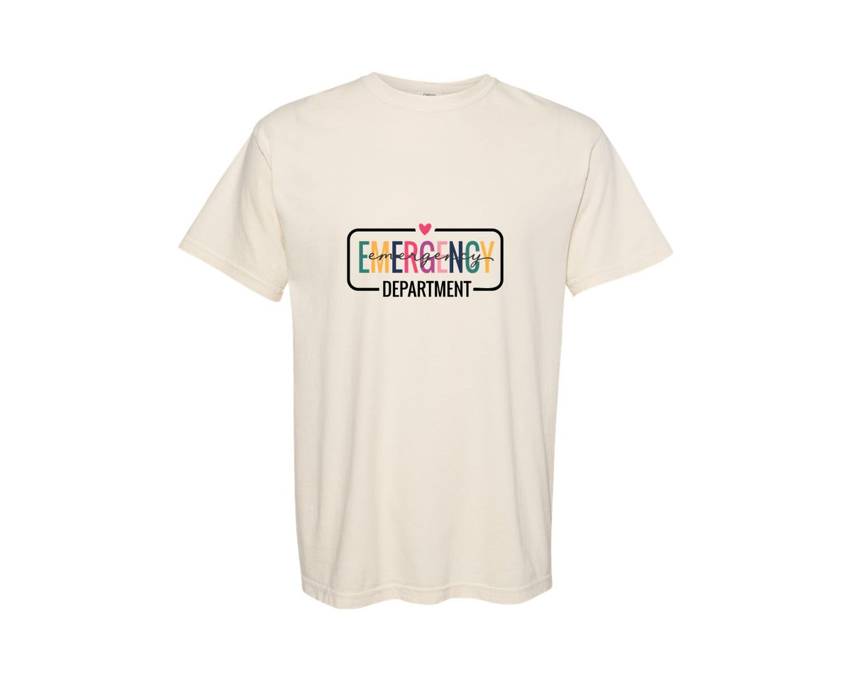 brand:Comfort Colors|color:Ivory|Emergency Department Sleeve Svgnursesvg Graphic T-Shirt