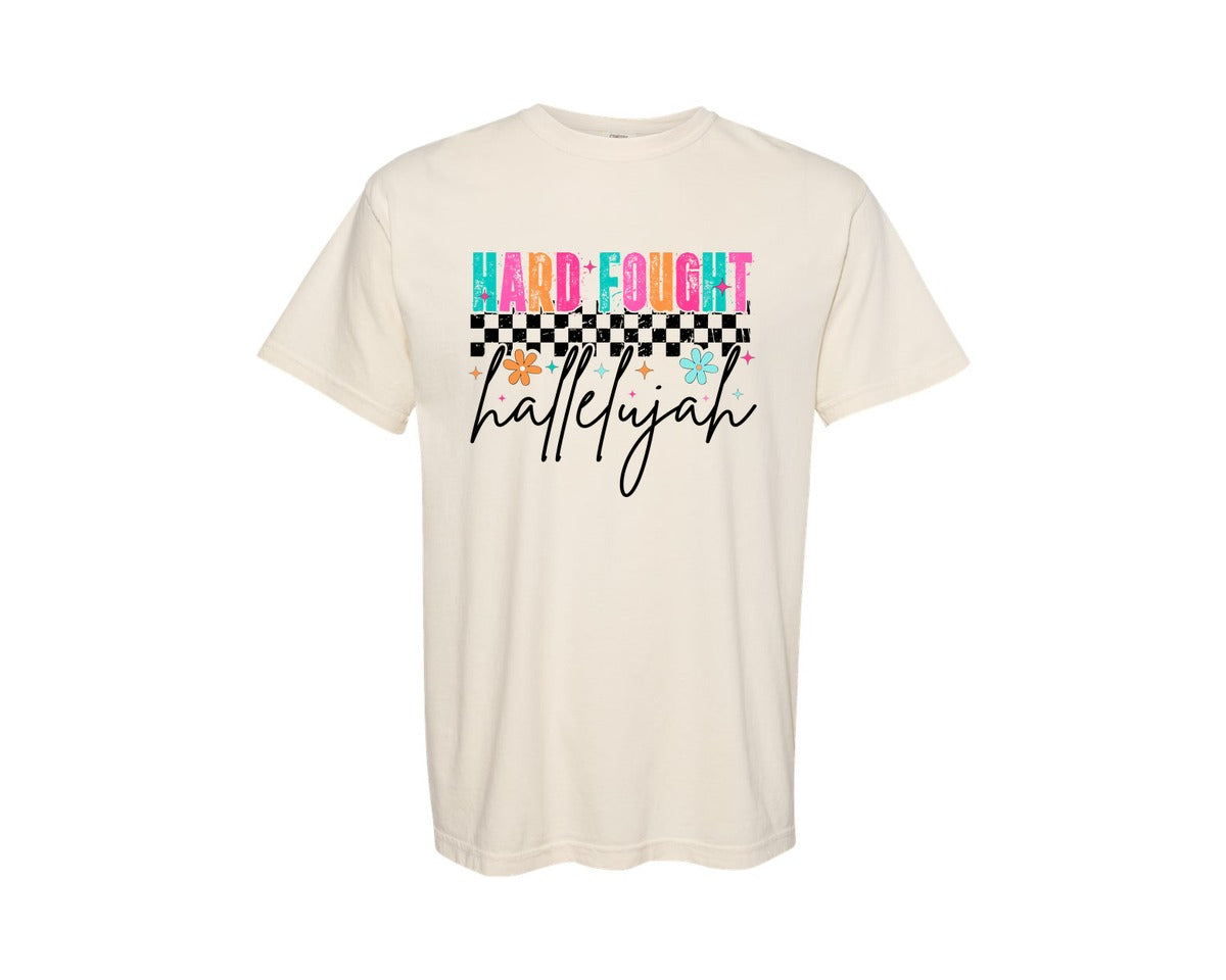 brand:Comfort Colors|color:Ivory|Hard Fought Hallelujah Christian 7 Graphic T-Shirt