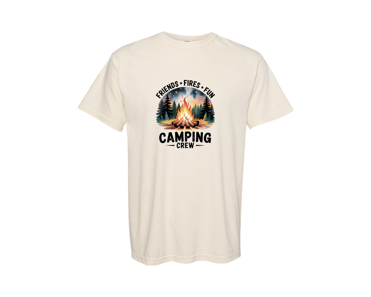 brand:Comfort Colors|color:Ivory|Friends Fires Fun Camping Crew Camp Graphic T-Shirt