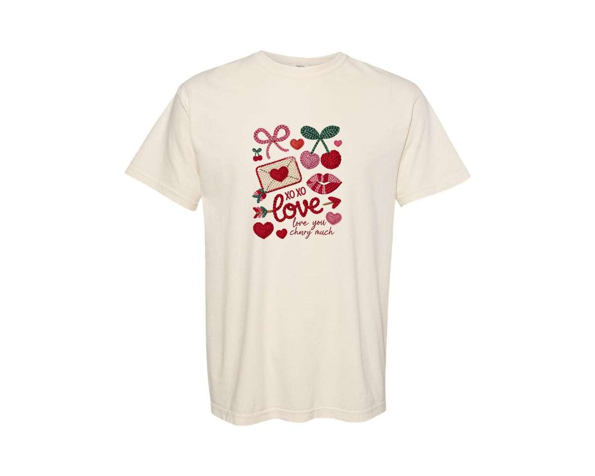 brand:Comfort Colors|color:Ivory|Valentine Love You Cherry Much 2 Graphic T-Shirt