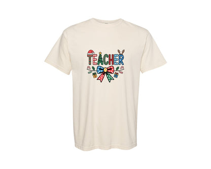 brand:Comfort Colors|color:Ivory|Christmas Teacher Colorful Holiday Graphic T-Shirt