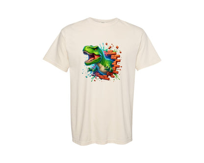 brand:Comfort Colors|color:Ivory|3D T Rex Dinosaur Hole In A Wall Graphic T-Shirt