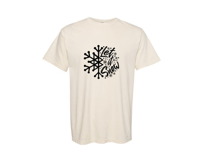 brand:Comfort Colors|color:Ivory|Let It Snow Christmas Snowflake Graphic T-Shirt