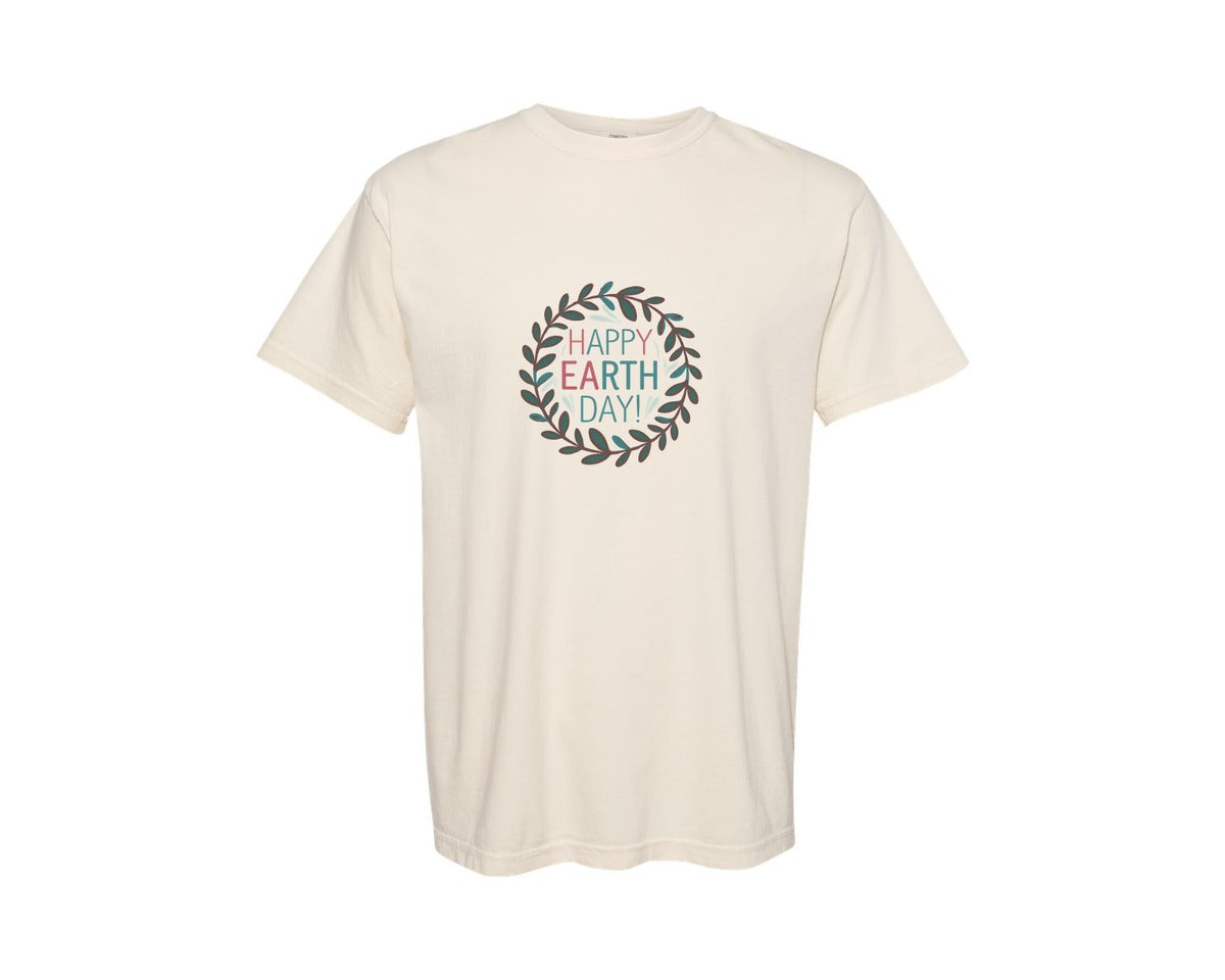 brand:Comfort Colors|color:Ivory|Earth Day With Leaf Wreath T Shirtdesign Graphic T-Shirt