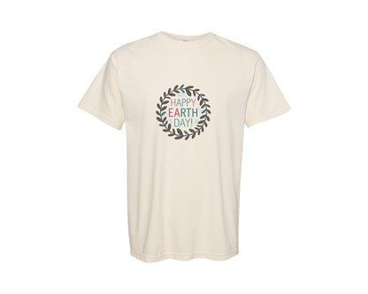 brand:Comfort Colors|color:Ivory|Earth Day With Leaf Wreath T Shirtdesign Graphic T-Shirt