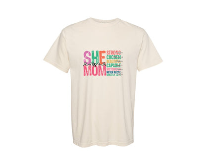 brand:Comfort Colors|color:Ivory|She Is Mom Mama Nana Gigi Mimi Graphic T-Shirt