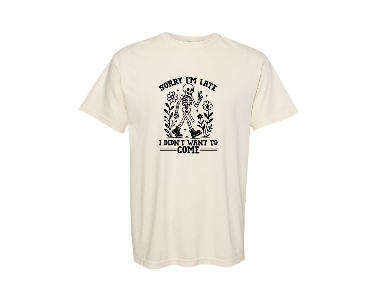 brand:Comfort Colors|color:Ivory|Funny Rocking Skeleton Antisicial Graphic T-Shirt