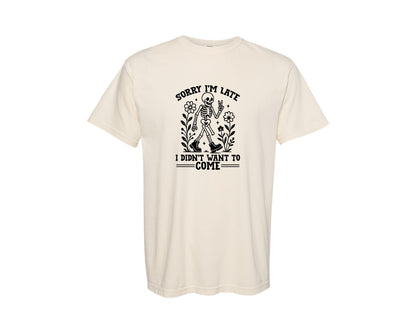 brand:Comfort Colors|color:Ivory|Funny Rocking Skeleton Antisicial Graphic T-Shirt