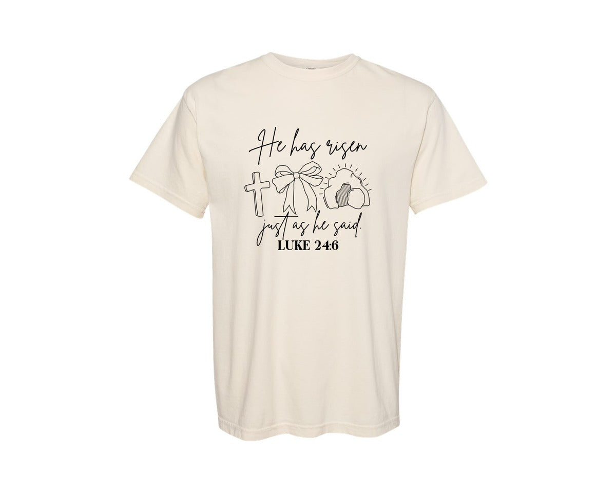 brand:Comfort Colors|color:Ivory|He Has Risen Graphic T-Shirt