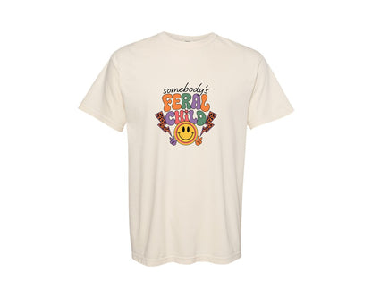 brand:Comfort Colors|color:Ivory|Somebodys Feral Child Funny Summer Graphic T-Shirt