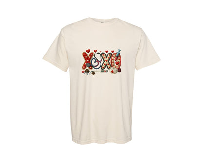 brand:Comfort Colors|color:Ivory|Faux Crochet Valentine Xoxo Nurse Graphic T-Shirt