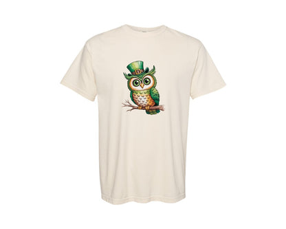 brand:Comfort Colors|color:Ivory|St Patrick Owl Cute Lucky Owl Graphic T-Shirt