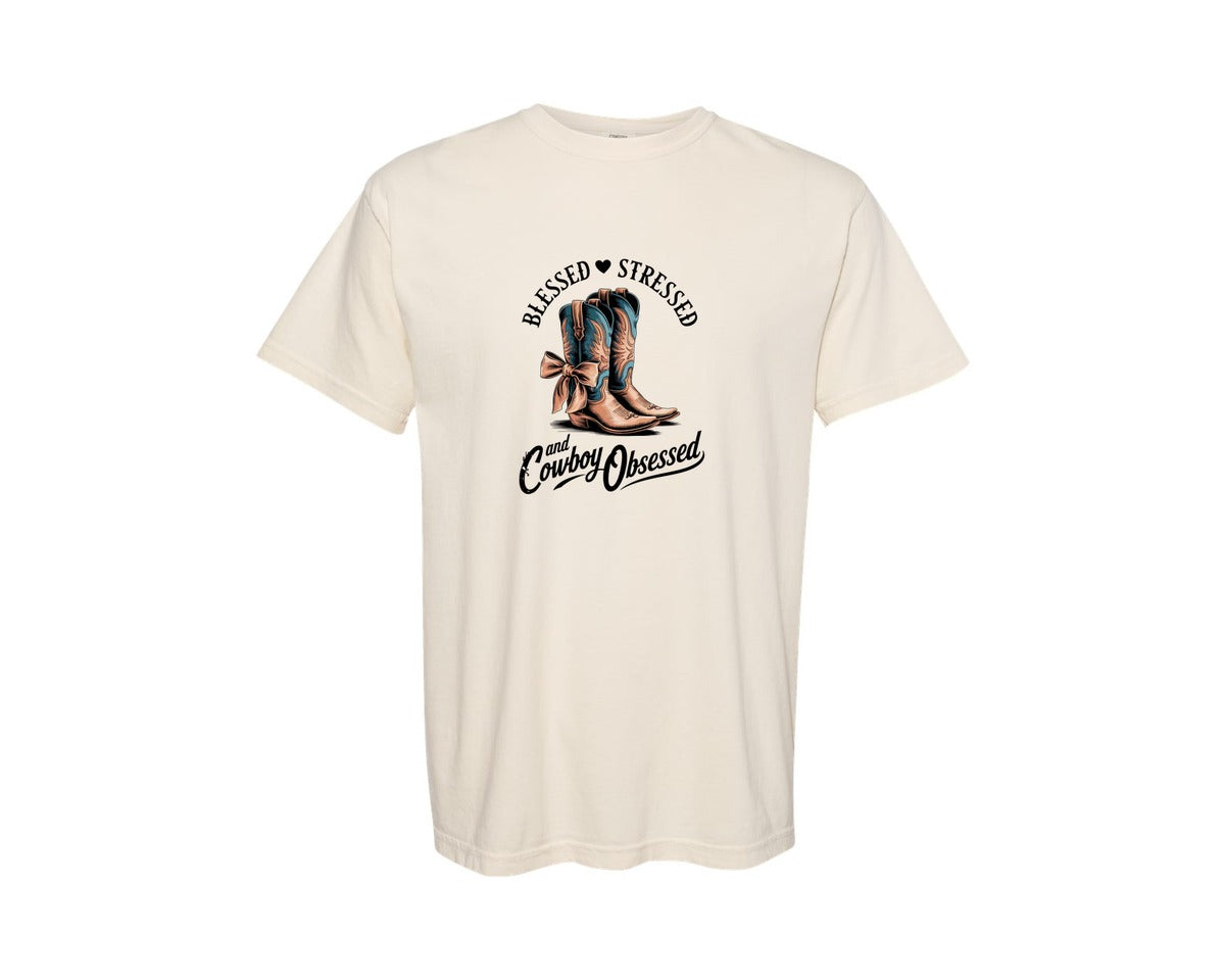 brand:Comfort Colors|color:Ivory|Blessed Stressed Mom Western Mothers Day 3 Graphic T-Shirt