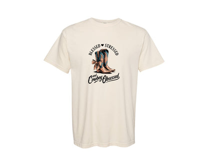 brand:Comfort Colors|color:Ivory|Blessed Stressed Mom Western Mothers Day 3 Graphic T-Shirt