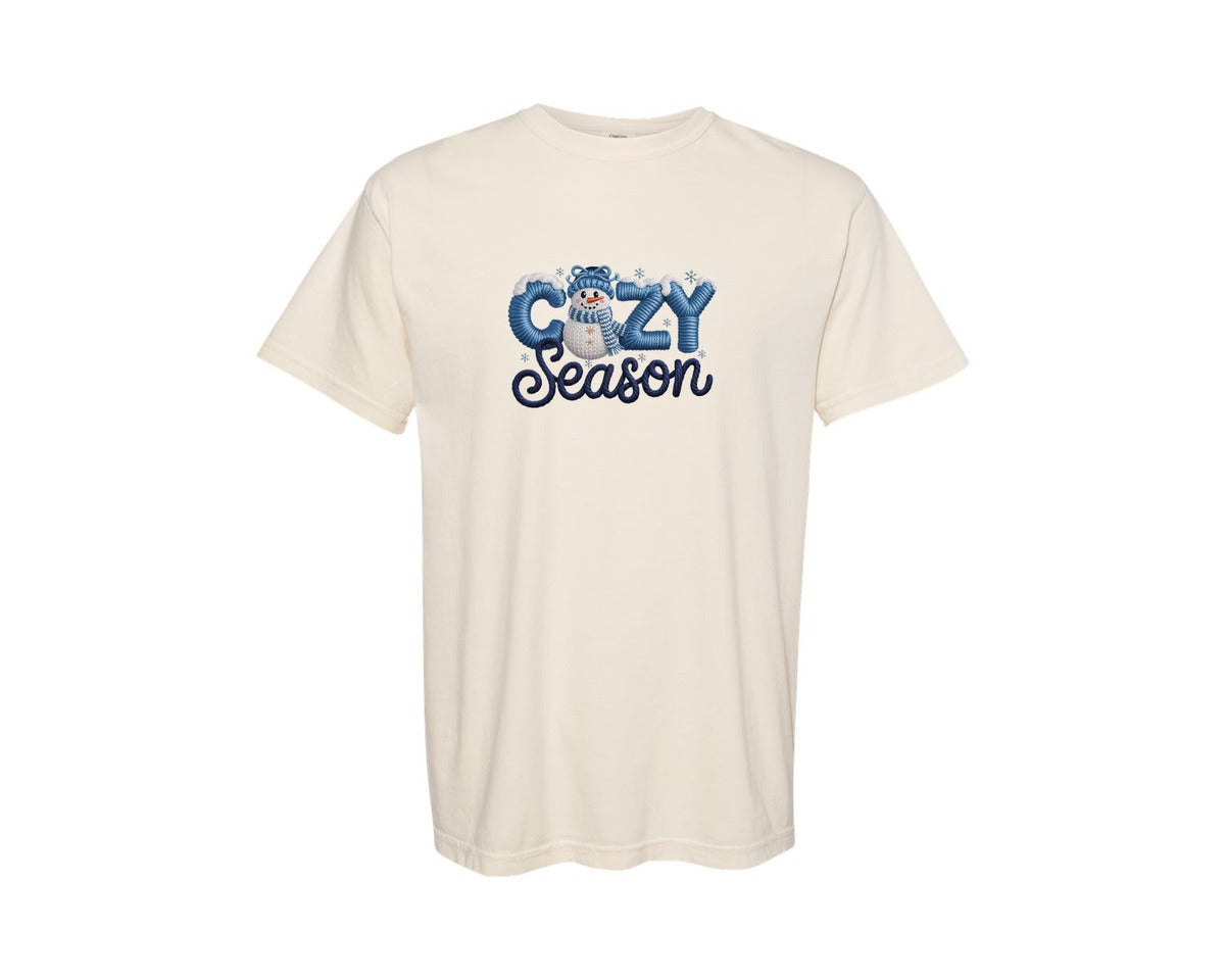brand:Comfort Colors|color:Ivory|Faux Yarn Cozy Season Winter Snowman Graphic T-Shirt