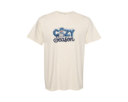brand:Comfort Colors|color:Ivory|Faux Yarn Cozy Season Winter Snowman Graphic T-Shirt