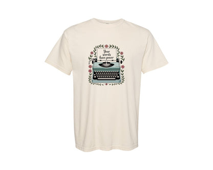brand:Comfort Colors|color:Ivory|Boho Typewriter Positive Word Shirt Graphic T-Shirt