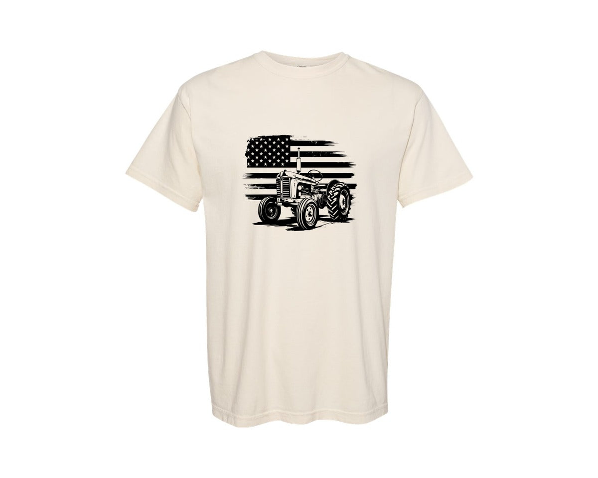 brand:Comfort Colors|color:Ivory|Tractor Flag Vector T Shirt Design Graphic T-Shirt