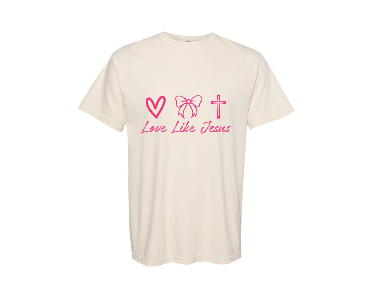 brand:Comfort Colors|color:Ivory|Coquette Love Like Jesus Valentine 2 Graphic T-Shirt