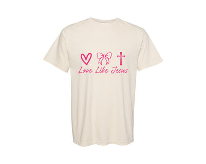 brand:Comfort Colors|color:Ivory|Coquette Love Like Jesus Valentine 2 Graphic T-Shirt