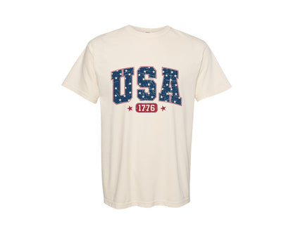 brand:Comfort Colors|color:Ivory|Usa 1776 Svg4Th Of July Usa Varsity Graphic T-Shirt
