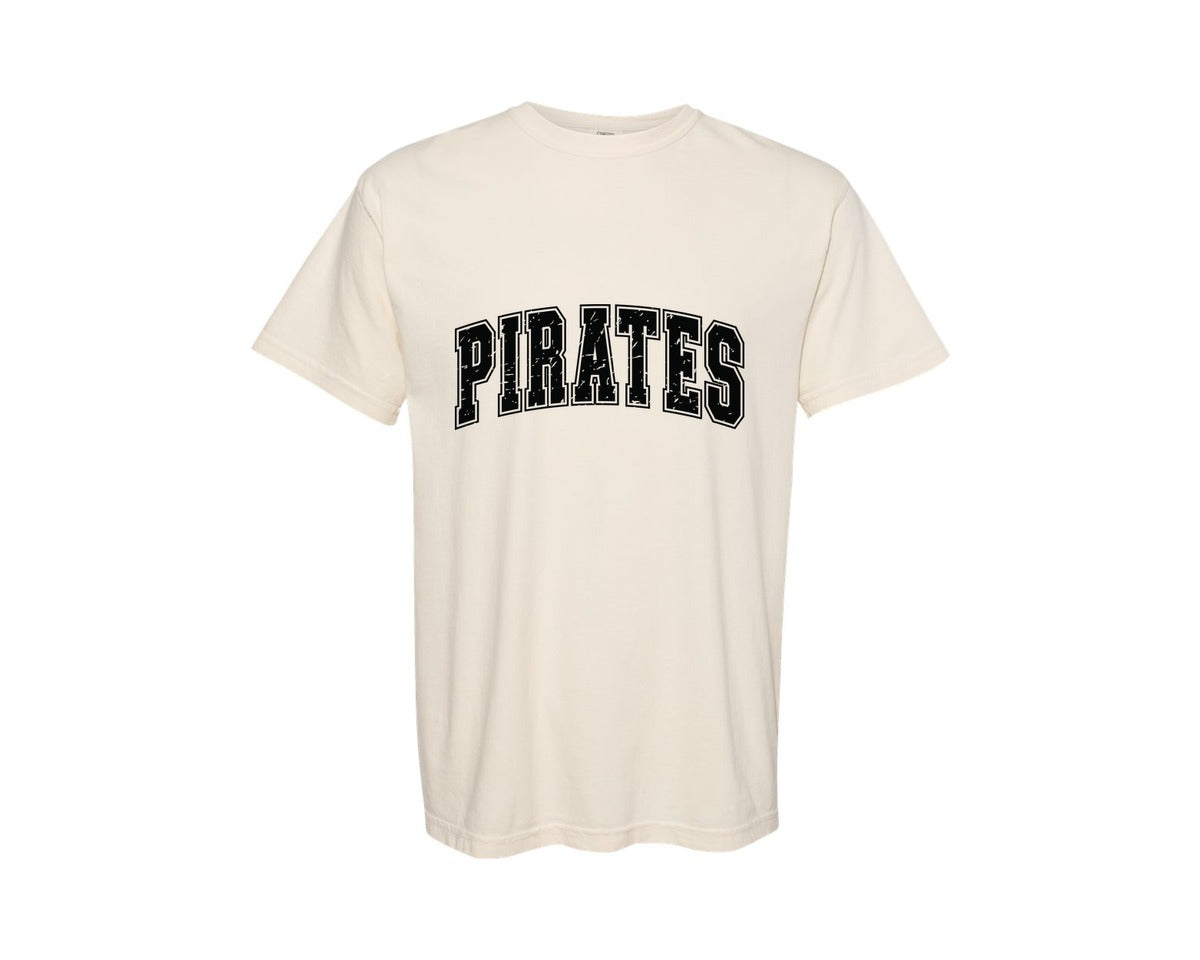 brand:Comfort Colors|color:Ivory|Retro Pirates Distressed Pirate Team Graphic T-Shirt